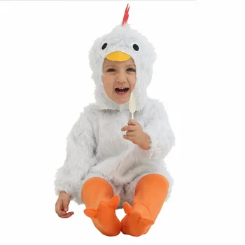 

White Chicken Cosplay Romper for Little Baby Animal Halloween Cosplay Costumes Photo Clothes Props Fowl Jumpsuit for Boy Girl