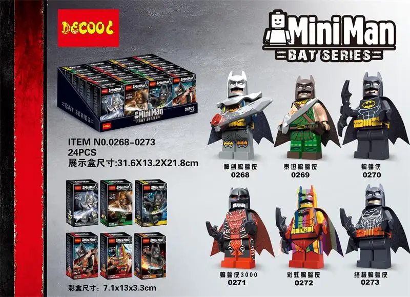 

6pcs Batman Rainbow Bricks Block Mini Man Decool 0268-0273 Compatible With Lego