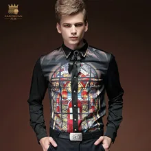 FANZHUAN брендовая одежда независимый дизайнер Tide бренд Европа и Америка с длинными рукавами Осень шаблон печати тонкая рубаха мужские