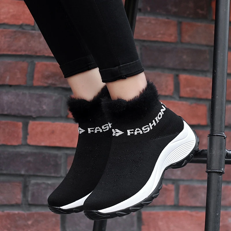 

Large Size Women Winter Fur Boots Size 35-42 Platform Boots White Red Ladies Slip-On Shoes Comfortable Ankle Boots For Female