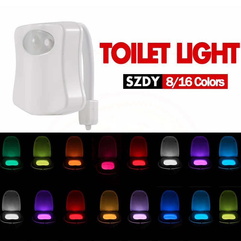 

8/16 Color Motion Sensor Automatic Seats LED Light WC Toilet Night Light Bowl Bathroom Lamp
