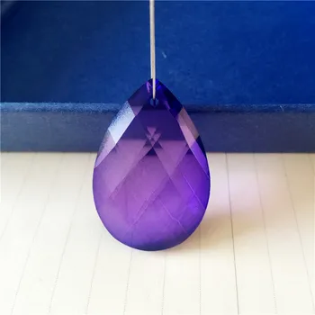 

New Arrival, 38mm Violet Crystal Chandelier Hanging Pendants Glass Almond Grid Prism Pendants For Lamp Ornament