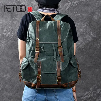 

AETOO Super men's oil wax canvas backpacks Retro children's wax oil canvas backpacks