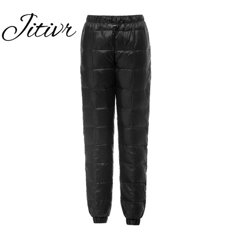 Hot Jitivr 2017 Women Winter Pants Double Waist Plus Size Padded Feet