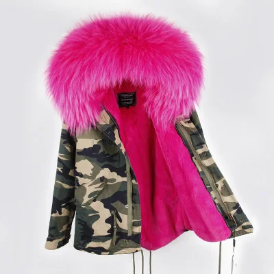 Новые парка мех енота большой Капюшон пальто парка улица одежда 2 в 1 Подклад Зимний жакет бренд стиль - Цвет: rose fur
