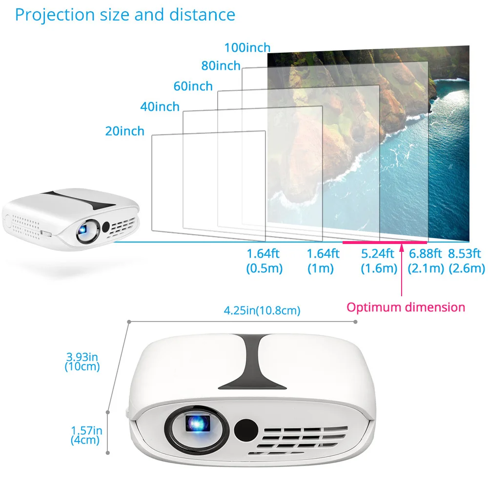ALSTON RD606 мини DLP HD проектор 180ANSI люмен мобильный портативный карманный домашний 1080P