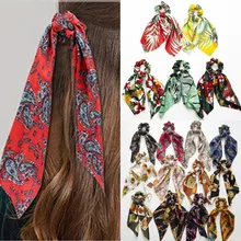 DIY Bogen Streamer Elastische Haarband Bohemian Floral Gedruckt Verknotet Band Pferdeschwanz Schal Haar Krawatten Frauen Mädchen Haar Ringe
