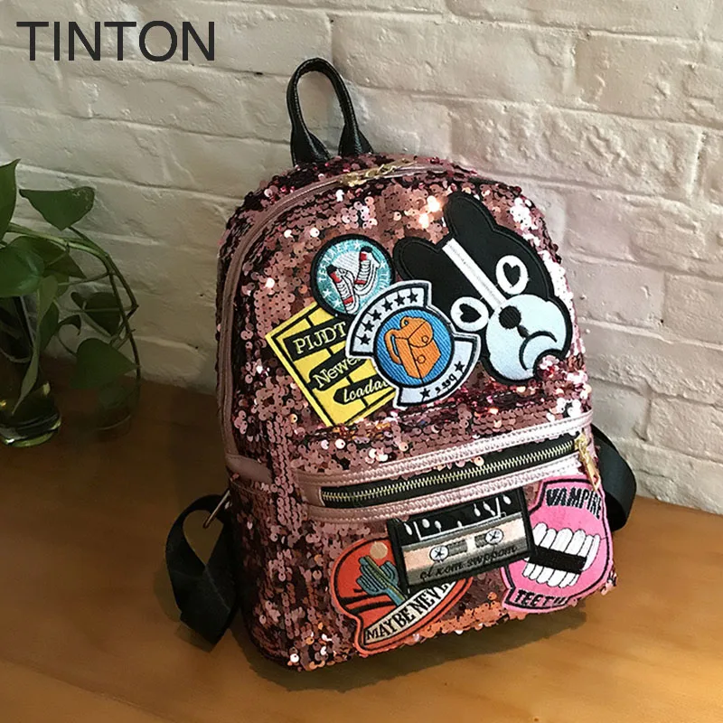 2018 New Creative Animal Printing Backpack Pu Leather Blingbling Shoulder Bags Large Capacity Ladies School Bag