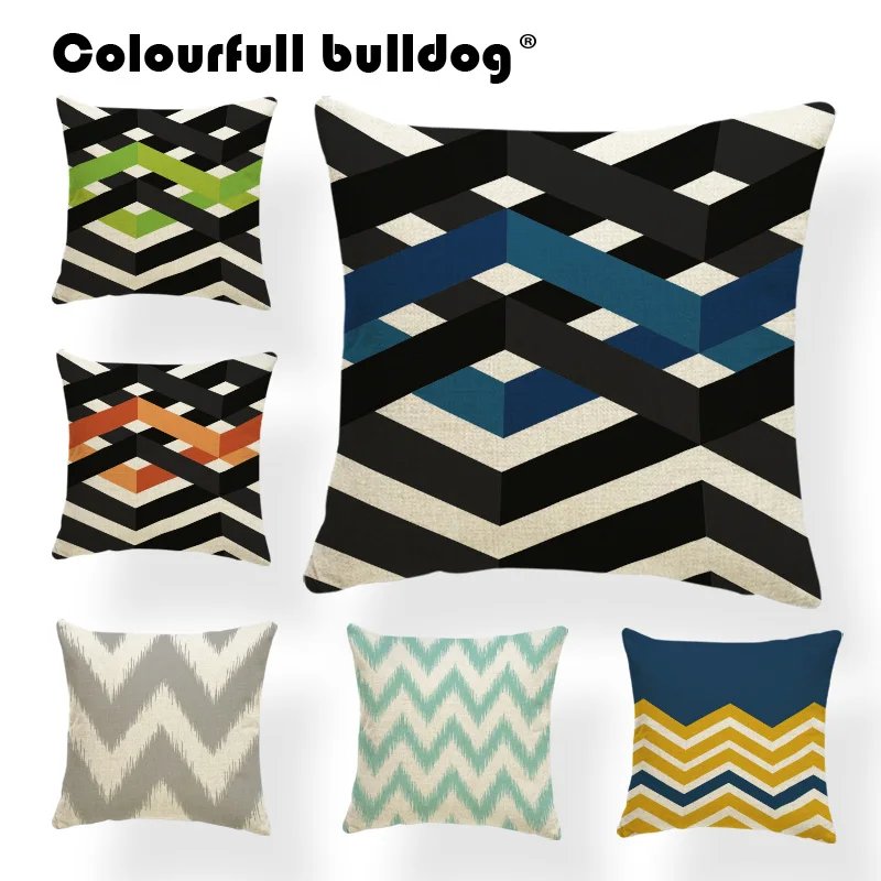 

Geometry Cushion Cover Pillow Case Cover Pillow Zigzag Blue Lounge Decorator Black Throw Pillow Case 17.7Inch Cotton Blend Cheap