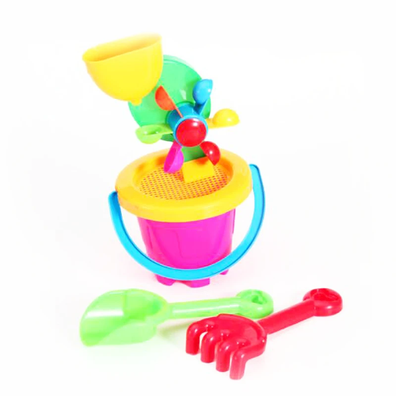 1 set Colorful Plastic Windmill Bucket Sandglass Children's Beach Sand