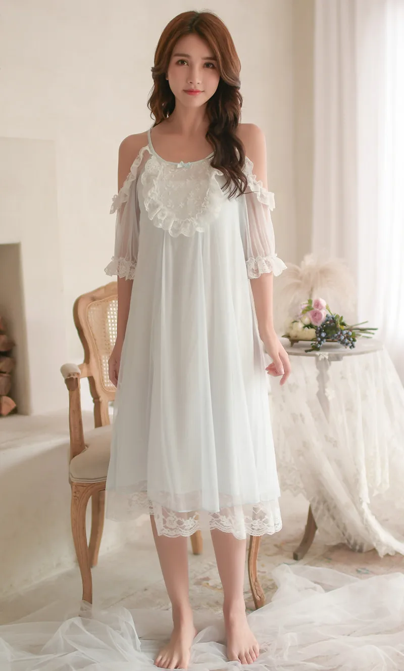 Летние женские платья, кружевная хлопковая ночная рубашка принцессы, женская ночная одежда с открытыми плечами, Ночная одежда для женщин, Ретро стиль, платье 8067