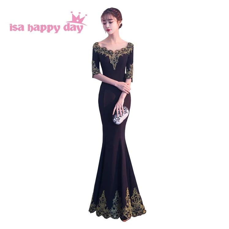 

women black sleeved evening gown elegant mermaid long dress lace floor length formal party gown dresses new arrival 2019 H4240