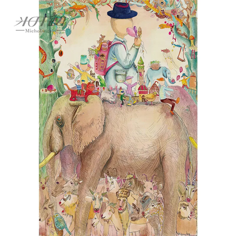 

Michelangelo Wooden Jigsaw Puzzles 500 1000 1500 2000 Piece Dream Time III Elephant Cartoon Animals Painting Art Educational Toy