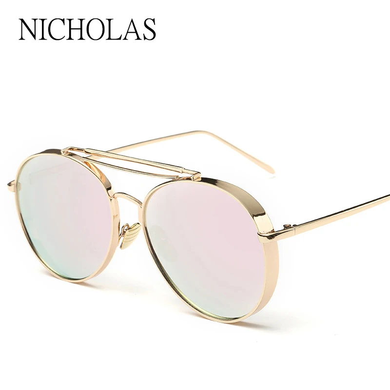 

Pink Sunglasses Women Brand Designer UV400 Shades Golden ladies Eyewear Female Metal frame pilot Sun glasses for Men New