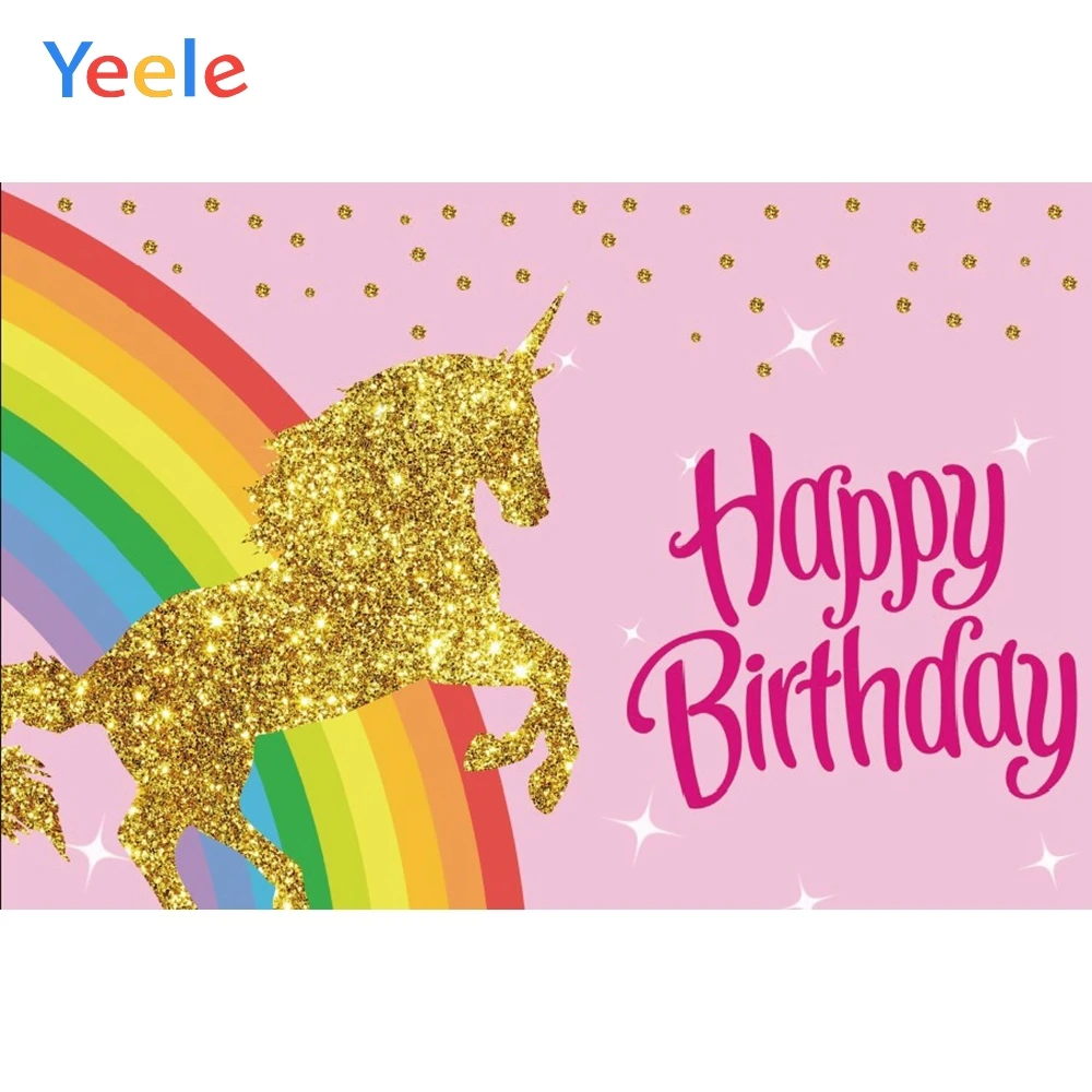 

Yeele Golden Unicorn Backdrops Rainbow Baby Birthday Photography Background Customized Photographic Backdrop For Photo Studio