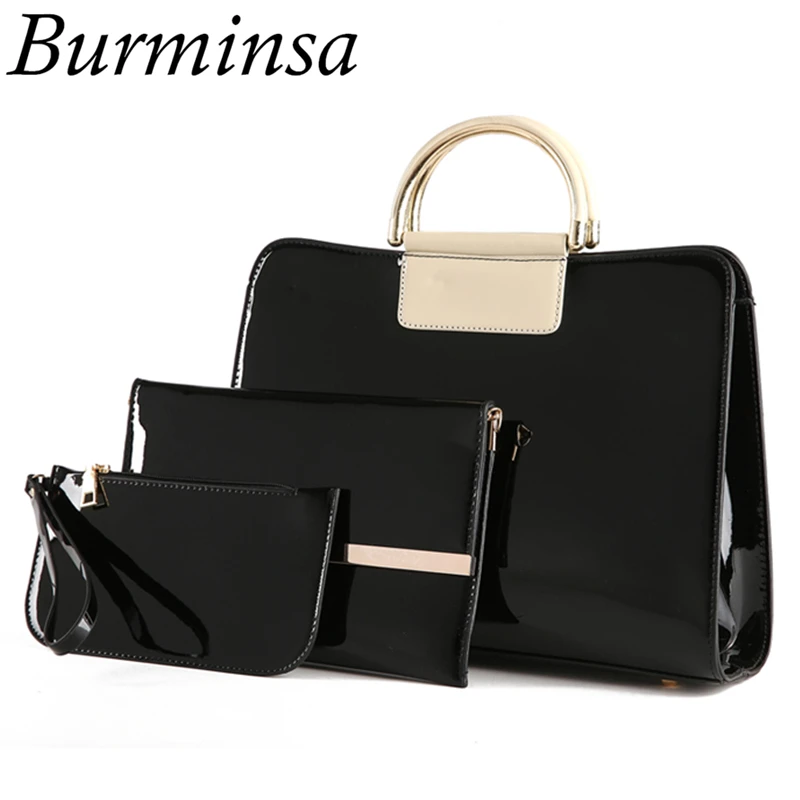 

Burminsa 3 Sets Patent Leather Composite Bags Mirror Glossy Women Handbags Ladies Shoulder Bags Small Purse Crossbody Bags 2018