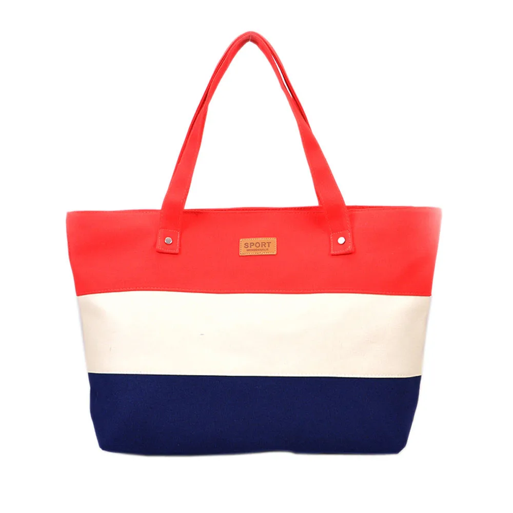 Модная женская Холщовая Сумка, цветная сумка для покупок в полоску, на одно плечо, на молнии, многоразовая Эко сумка для покупок, bolsas de tela# H10 - Цвет: Red