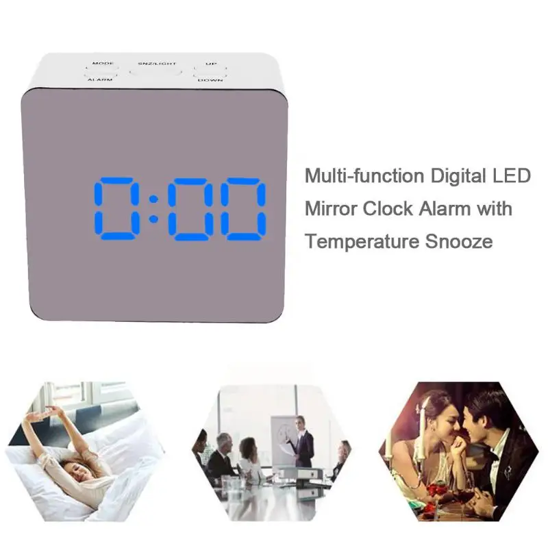 Многофункциональный зеркальный цифровой светодиодный квадратный зеркальный часы температура USB на батарейках домашний декор зеркальный будильник