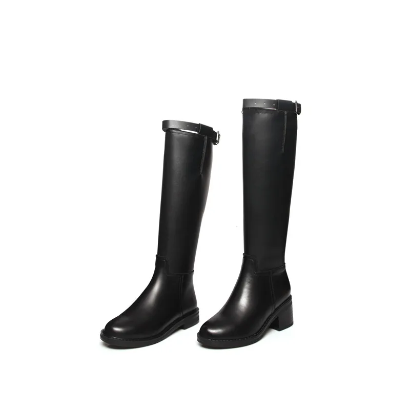 MORAZORA/ г., новые женские сапоги из натуральной кожи обувь на квадратном каблуке Зимние мотоциклетные женские ботинки на молнии с пряжкой сапоги до колена