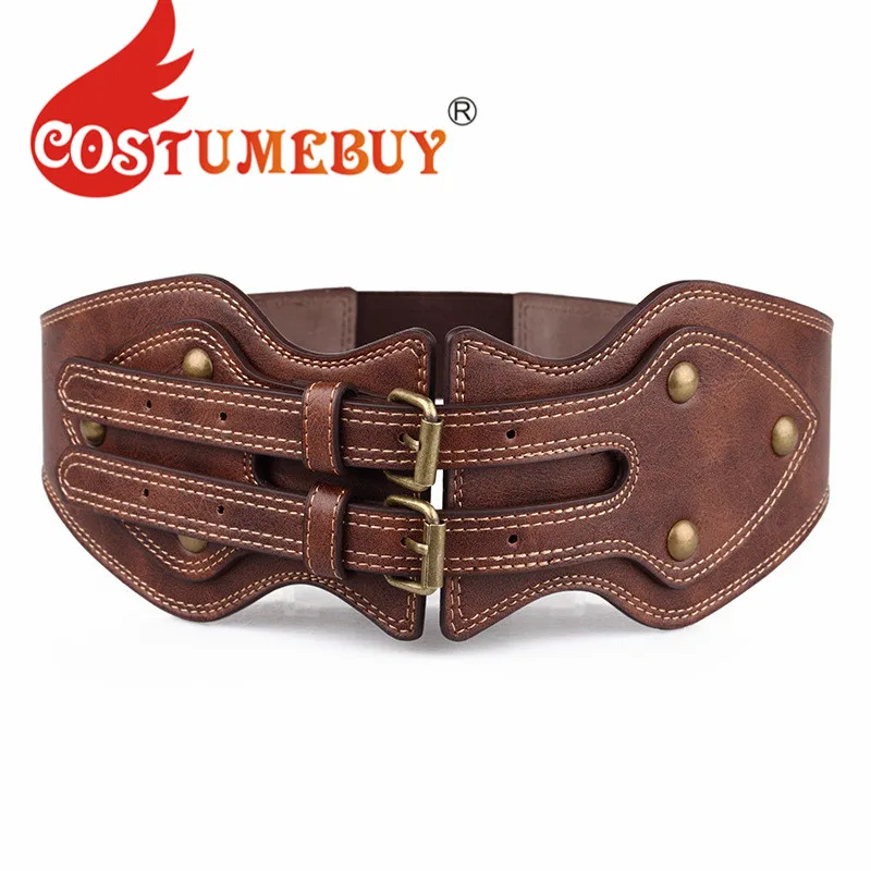 Женский кожаный ремень CostumeBuy широкий эластичный пояс с иглой и пряжкой