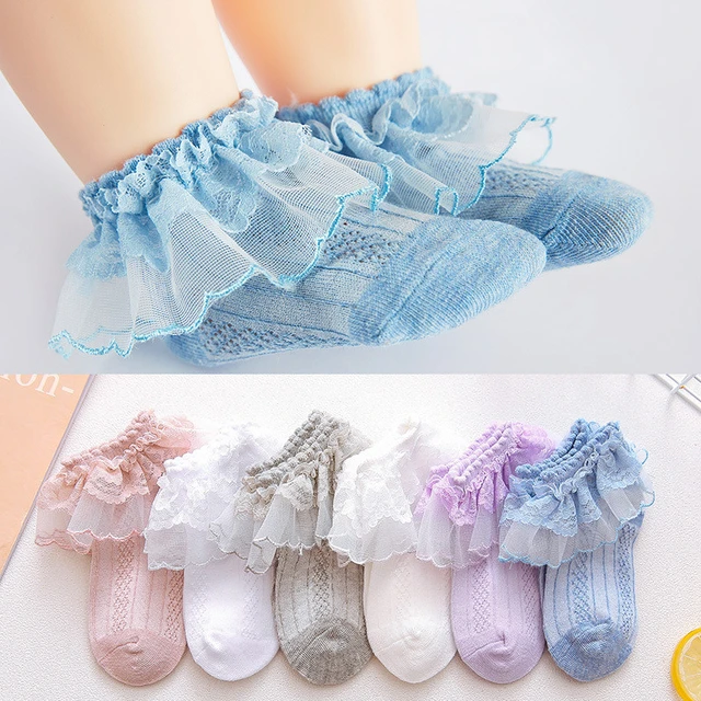 Comprar Calcetines de verano para niños, calcetines cortos de encaje para  niñas, calcetines blancos bonitos de Lolita para bebés, 5 pares de medias  para niños