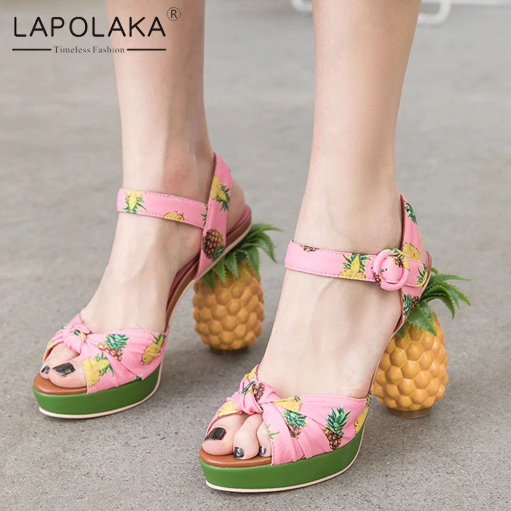 

Lapolaka New Fashion Fruit Print Fruit Pineapple High Heels Sandals Woman Summer Platform Sandals Women Shoes Woman Size 34-40