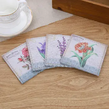 

LINKWELL Set of 4 10x10cm Vintage Flower French Country Pattern Rose PU Leather Bar Coaster Table Cup Holder Drink Placemat Mat