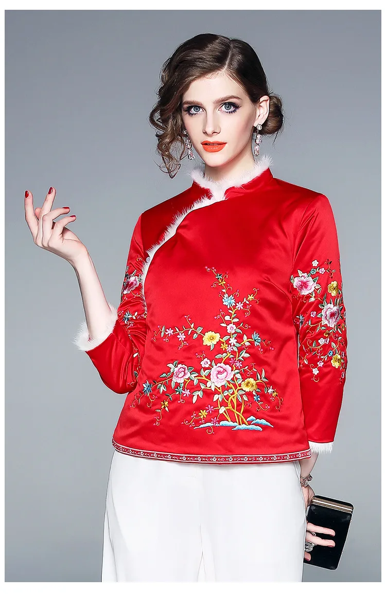 Winter Original Chinese Style Flower Embroidered Diagonal Collar ...