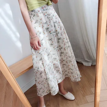 

U-SWEAR Summer New Skirts Wild Korean Women Skirts Long Floral Pattern Chiffon Skirt Faldas Mujer Moda 2020