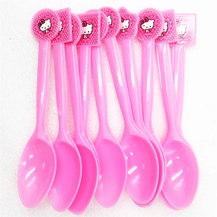 

10pc/set Hello Kitty Plastics Spoon Party Supplies Cartoon Baby Shower Theme Festival For Kids Girls Boys Birthday Decoration