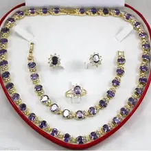 Тонкая натуральная Новая мода кубического циркония Мода ювелирные изделия% фиолетового цвета с украшением в виде кристаллов нового ожерелье, браслет, серьги, кольцо, ювелирные наборы