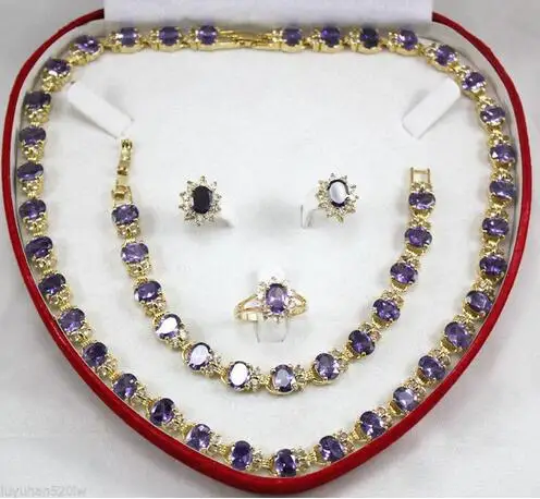 Комплект из колье браслета серёг и кольца фиолетового цвета|jewelry sets|fine jewelryset fashion |