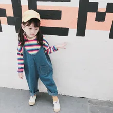 Лидер продаж, джинсовый комбинезон для девочек и мальчиков, осенние джинсовые штаны для девочек 2-7 лет