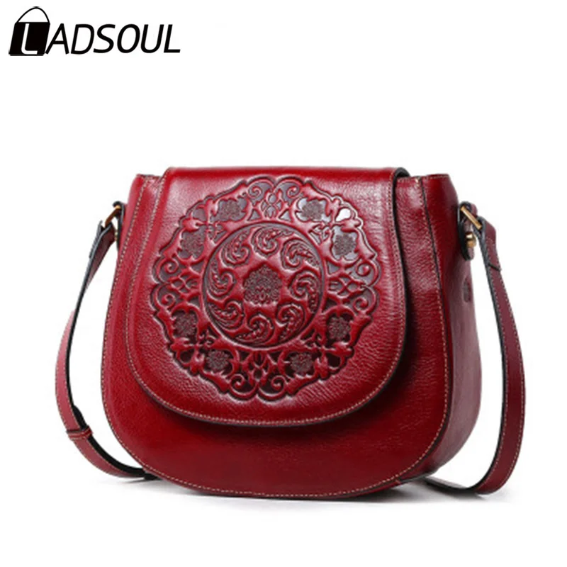 

LADSOUL Handbag Women Leather Handbags Chinese Style Embossing Elegant Solid Bag Bags For Women Female Shoulder Handbags A5428/h