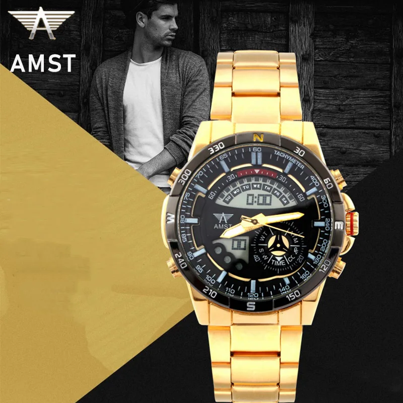 AMST мужские часы 2019 Новые Цифровые указатели с двойным дисплеем спортивные