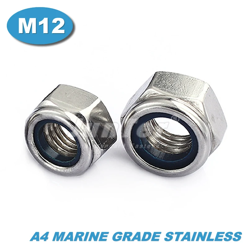 

10pcs/lot DIN985 M12 A4 Marine Grade Stainless Nyloc Lock Nuts Locknut