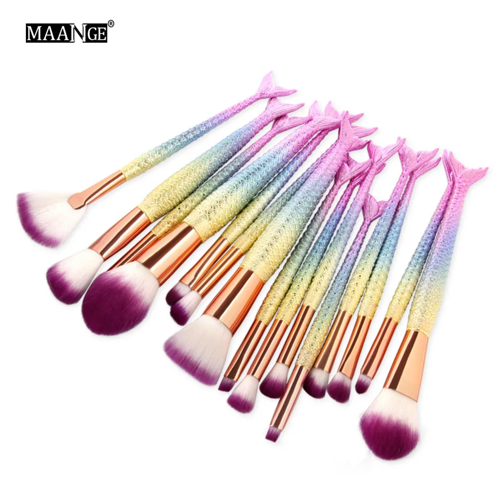 

ESSANCEYA Mermaid Professional Shell Makeup Brushes Foundation Cosmetic Fan Make-up Powder Multifunction Eyeshadow Eyebrow Tools