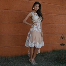 2016 A line schatz Appliqued Ärmel Champagne Kurzes Abend-kleid Für Graduation vestido de festa High Low Prom Kleider