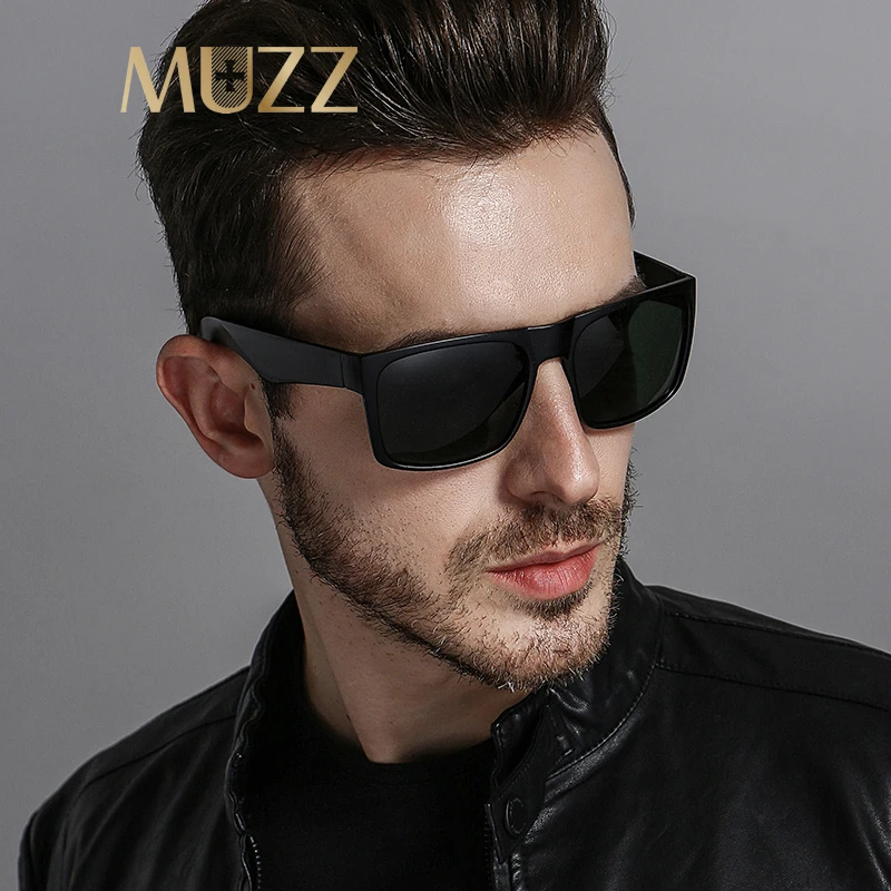 Мужские квадратные солнцезащитные очки MUZZ черные поляризационные с шипами для