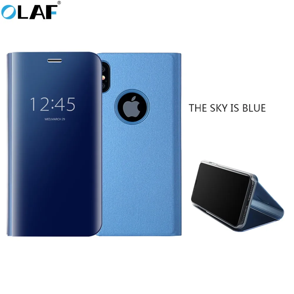 

OLAF Luxury Mirror View Hard Flip Case Cover for iPhone 7 8 Plus X Smart Mirror Phone Stand Case for iPhone 6 6s Plus Case Cover