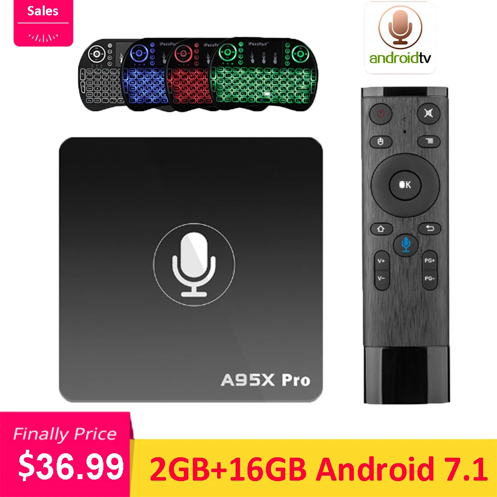 

A95X Pro Android 7.1 TV Box Quad Core Amlogic S905W H.265 2GB 16GB 2.4GHz WiFi 4K HD Media Player Voice Control Smart TV Box