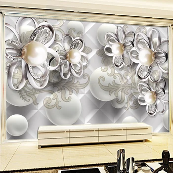 

Custom 3D Wall Murals European Style Embossed Pearl Diamond Flower Luxury Jewelry Background Wall Paper For Walls 3 D Home Decor