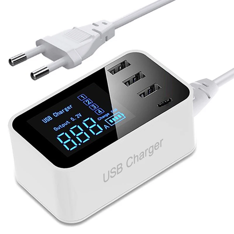 Smart Quick Charge Type C USB Charger HUB LCD Display Smart Charger Travel Mobile font b