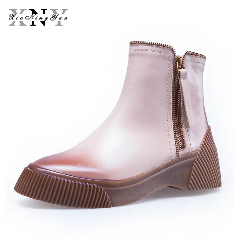 

XiuNingYan 2018 New Ankle Boots for Women Top Quality Round Toe Boots Zipper Casual Ladies Boots Comfortable Flat Shoes Woman