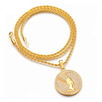 

New Explosion Ancient Egyptian Sphinx Pharaoh Head Pendant Necklace Golden Jewelry African Gift