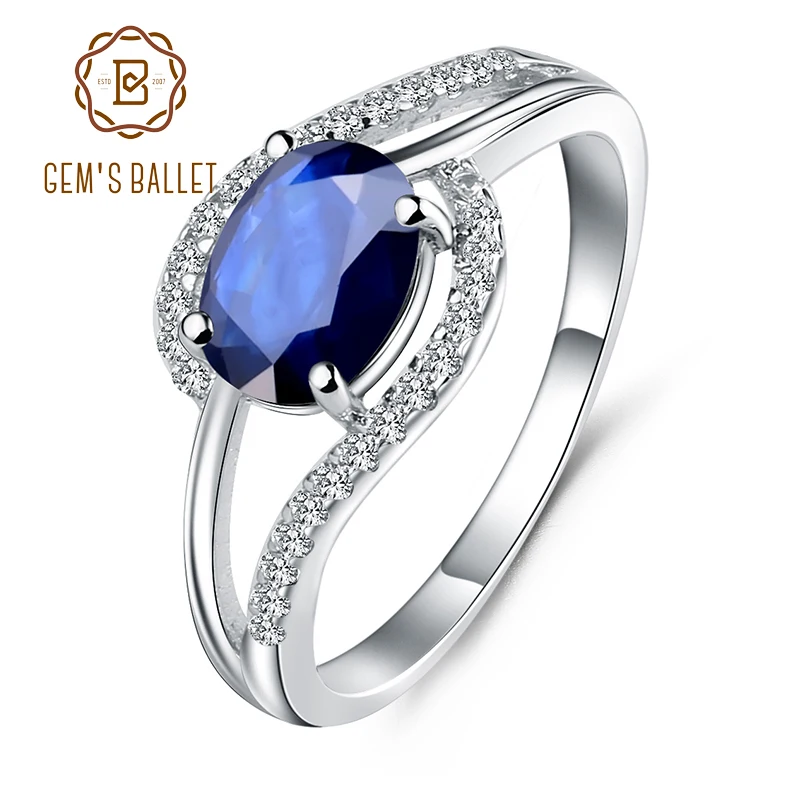 

GEM'S BALLET 1.66Ct Oval Natural Blue Sapphire Gemstone Ring 925 Sterling Silver Classic Wedding Rings for Women Fine Jewelry