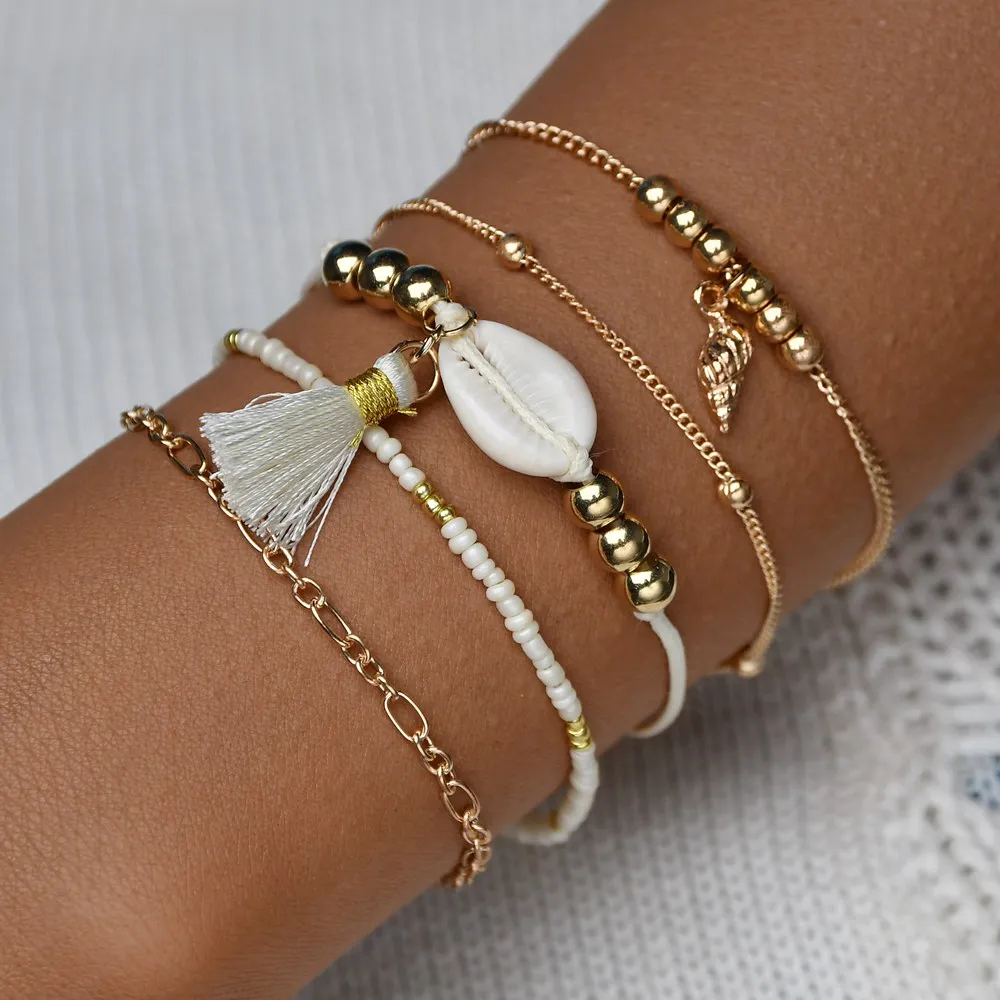 

MissCyCy Bohemian Beads Bracelet for Women Vintage Handmade Tassel Natural Shell Bracelets Set Jewelry Gifts