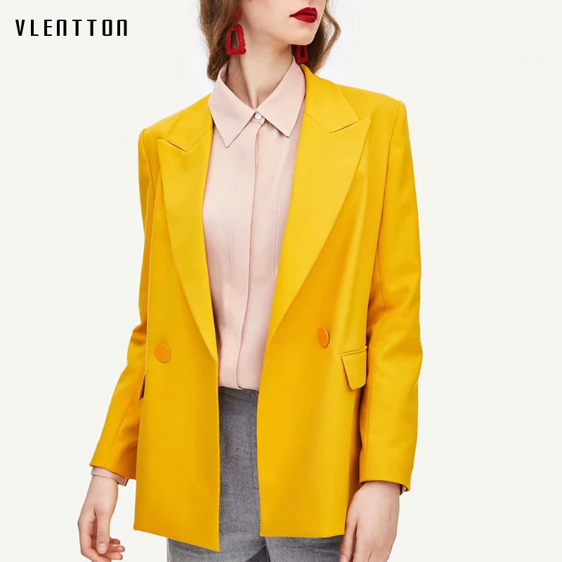 Женский офисный Блейзер на одной пуговице элегантная желтая куртка с длинным