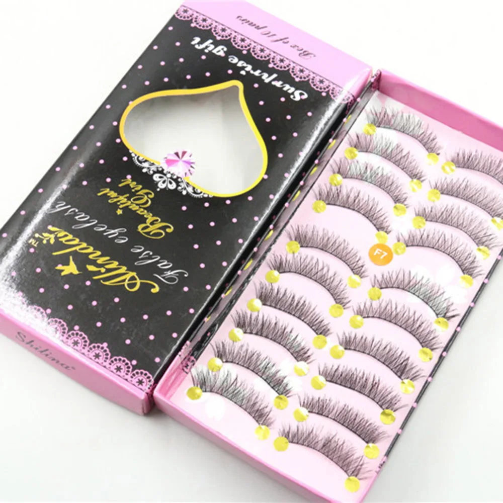 

ELECOOL 10 Pairs Long Black False Eyelashes Handmade Natural Cross Fake Eye lashes Artificial Lashes with Box Full Strip Lashes