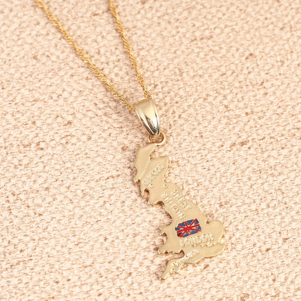 United Kingdom Map Pendant Necklace British Glasgow London UK Great Britain And Northern Ireland Flag Jewelry 3